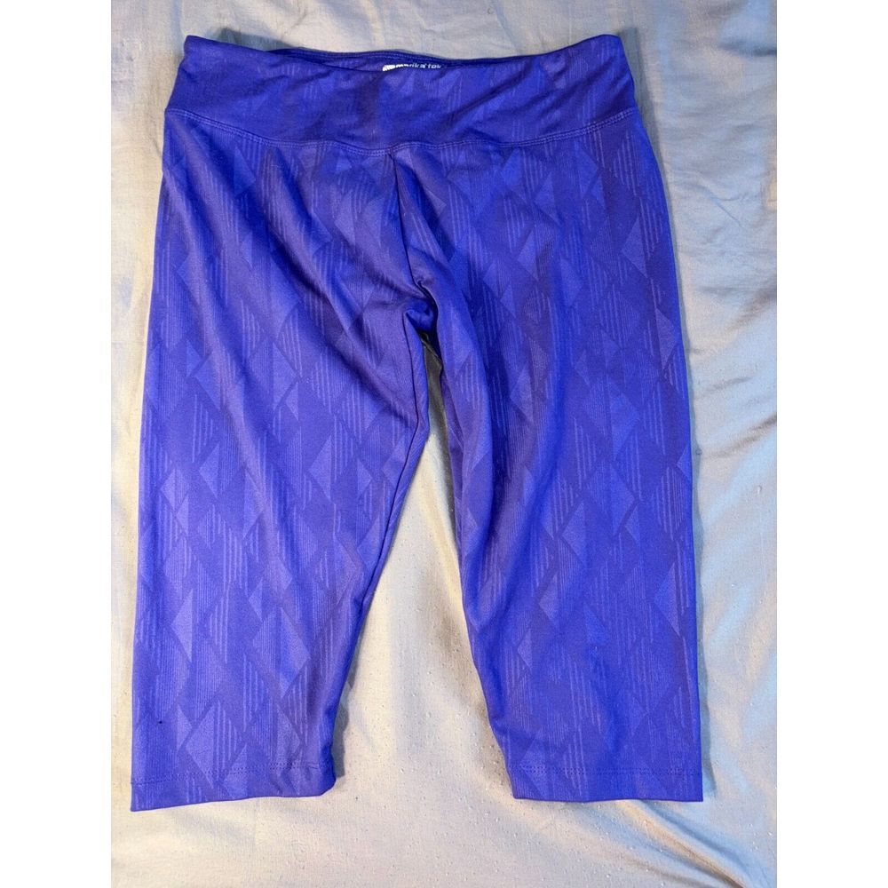 Marika Cropped Pants Womens Large Blue Geo Print Flat Front Regular Fit Wide Leg